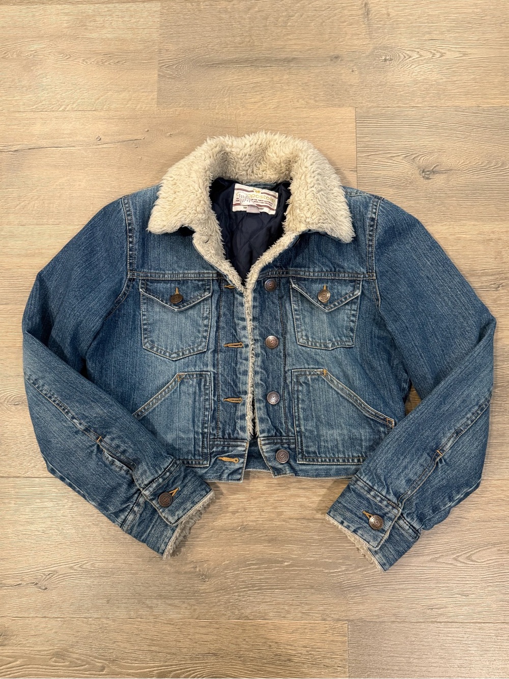 Vintage Aeropostale 90's Women Faux Fur Trim Blue Denim Trucker Jacket M